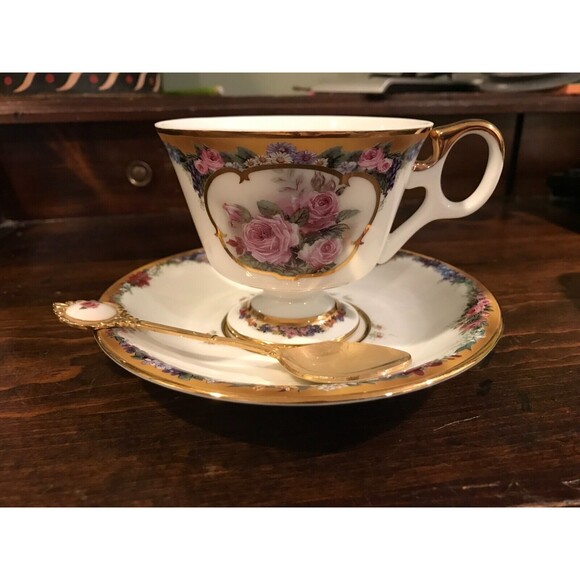 Lena Liu's ROSES Flower of the Month Tea Cup Saucer Spoon Bradford Editions - Picture 1 of 8